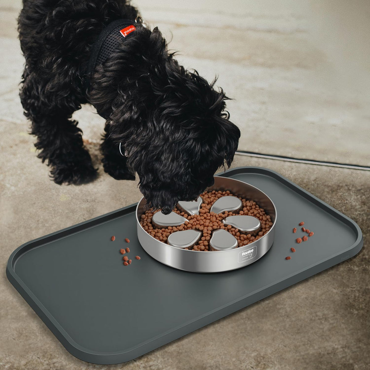 Feedoo Pet Feeding Mat [Warped Resistant Raised Edge] - 23.5"L x 13.5"W / Gray - image 2