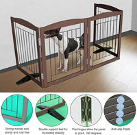 ZJSF Freestanding Dog Fence Indoor, Foldable Dog Gate for Doorways, Stairs or Hallways, Sturdy Wood Extra Wide Pet Gate with Support Feet for The House, Brown, 32 "Height-4 Panels