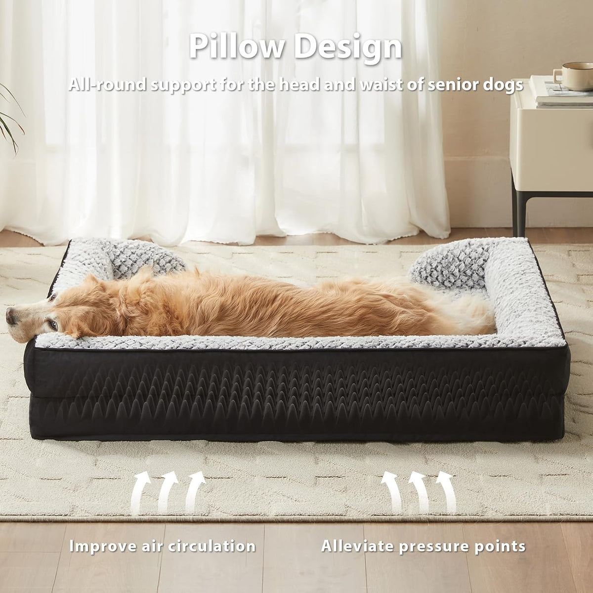 Washable Orthopedic Dog Bed - Black / 48"L x 35"W x 7.5"TH - image 3