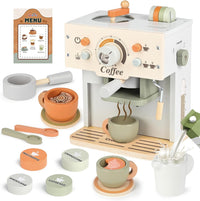 Dreamon wooden toy coffee maker set in green with cups, saucers and capsules - view 2