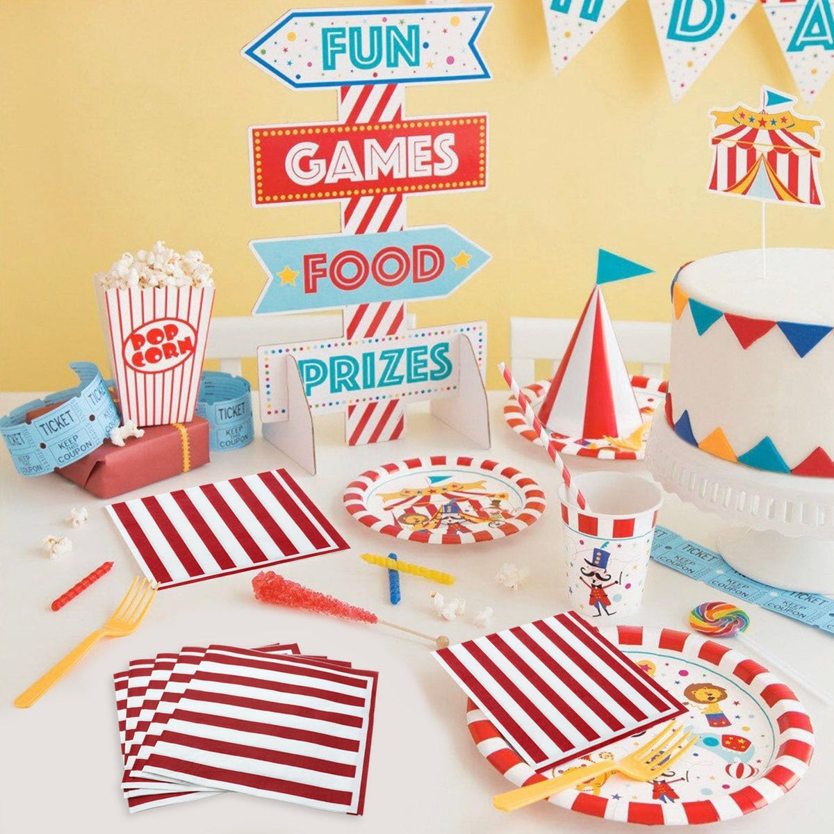 PIXHOTUL 100 pack red and white striped carnival paper napkins - view 37