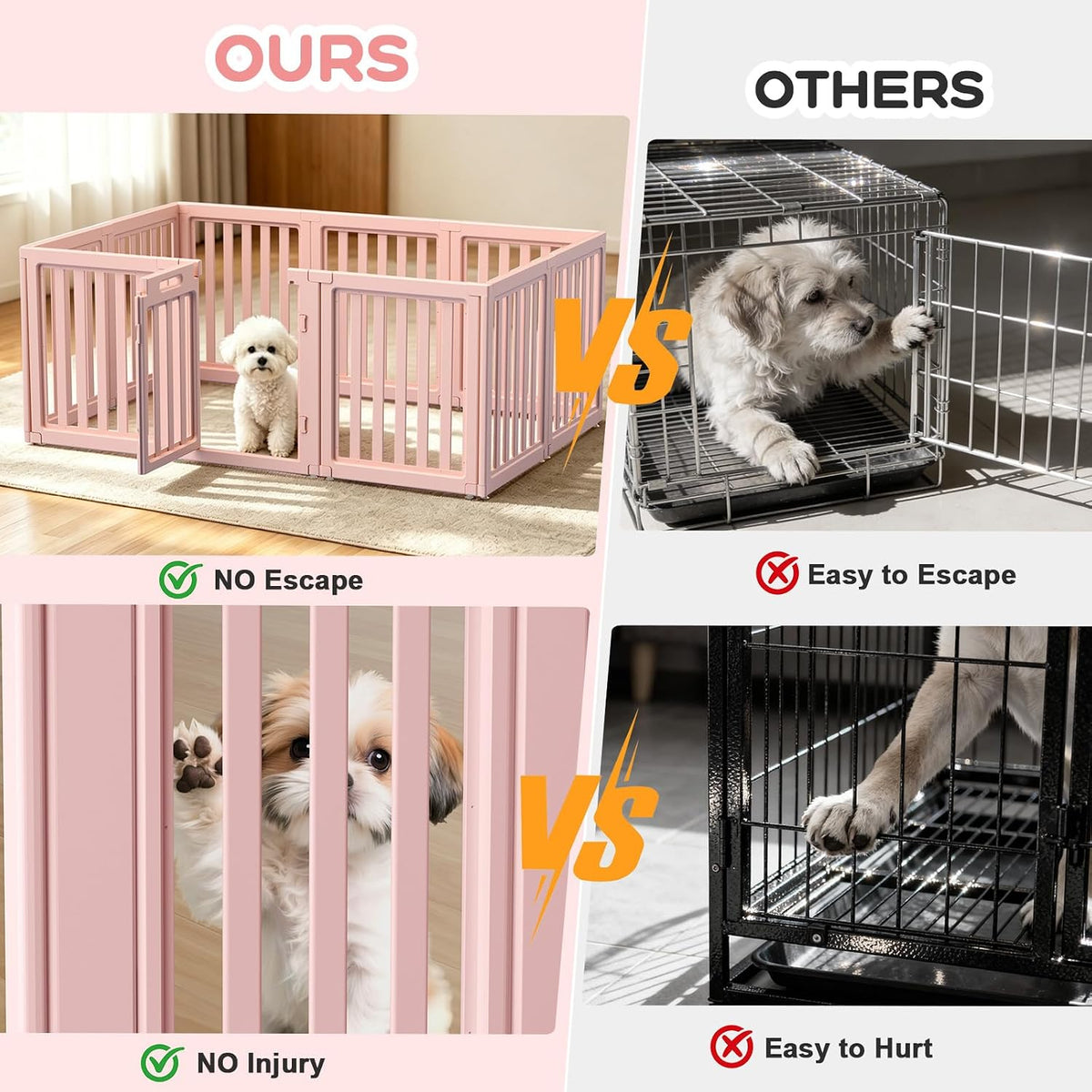 Dog Playpen Indoor, Puppy Playpen, White 23.6" H, 10 Panels - pink / 10 / 23.6 inch Height - image 3