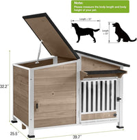 Dog House Outdoor with Bowls Weatherproof Dog Kennel with Anti-Chewing Iron Frame Dog Shelter for Small Medium Dogs(Light Brown)