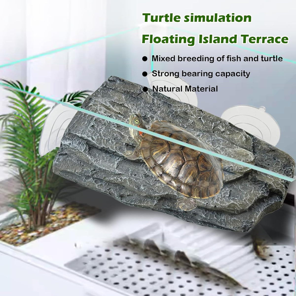 Turtle Basking Platform,Resin Bearded Dragon Basking Platform Reptile Habitat Cave Climbing Ramp - Platform / Gray - image 2