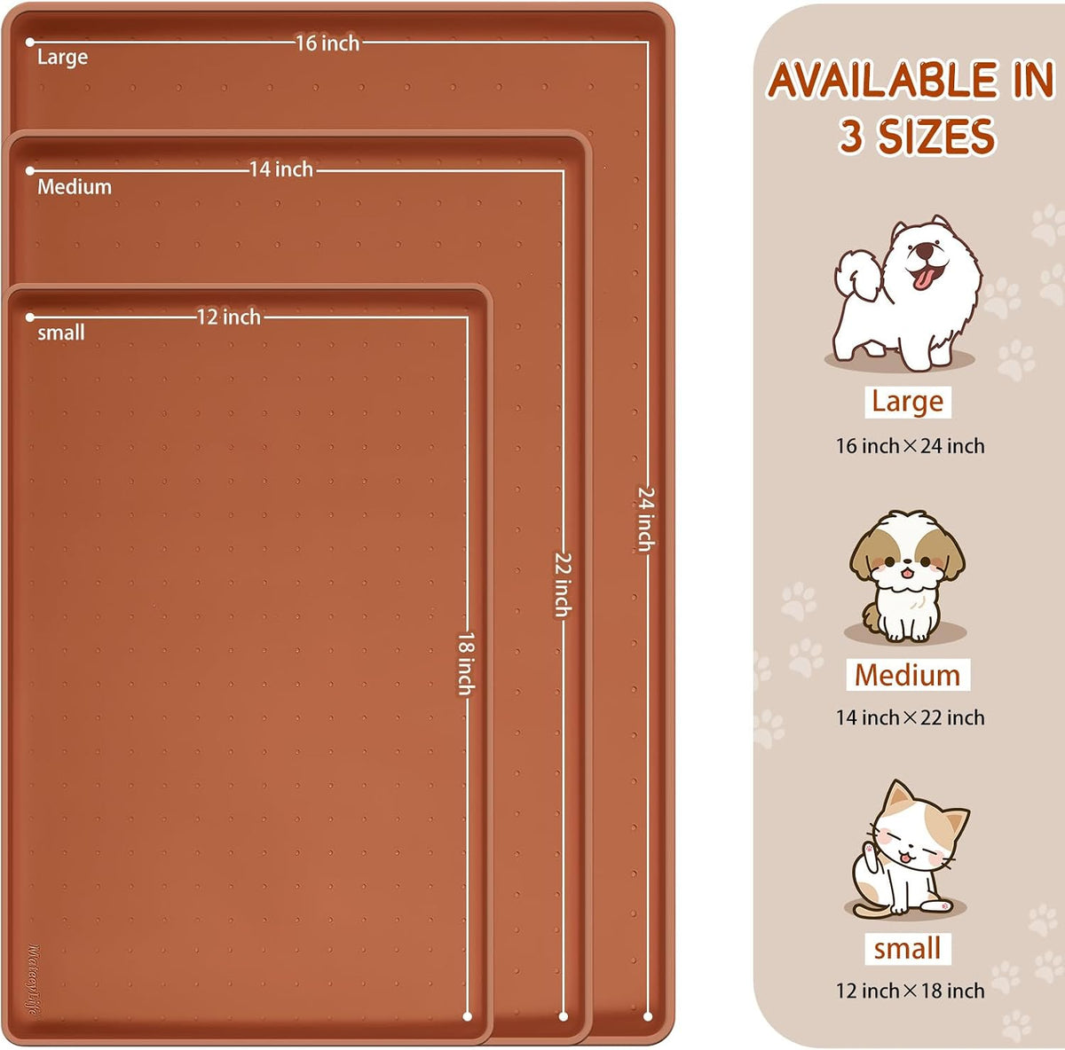 MateeyLife Silicone Cat & Dog Food Mat for Floors Waterproof - Brown / 22"L x 14"W - image 2