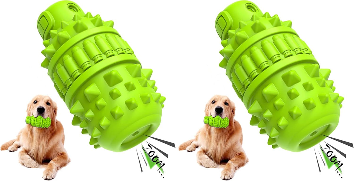 Natural Rubber Squeaky Dog Chew Toy for Large Aggressive Chewers – Essentials for Dogs - Green / Large（For 55–90 lb dogs） (Pack of 2)