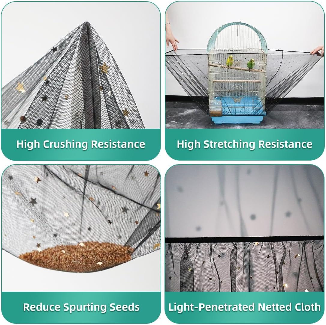 Bird Cage Seed Catcher, Seed Catcher Guard Net Cover - Star-black / 15.7" x87" - image 4