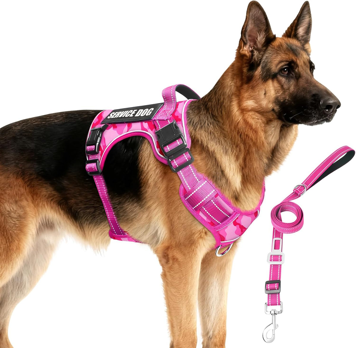 Tactical Dog Harness and Leash Set with 10 Patches for Large Dogs – Essentials for Dogs - X-Large / Camo Pink