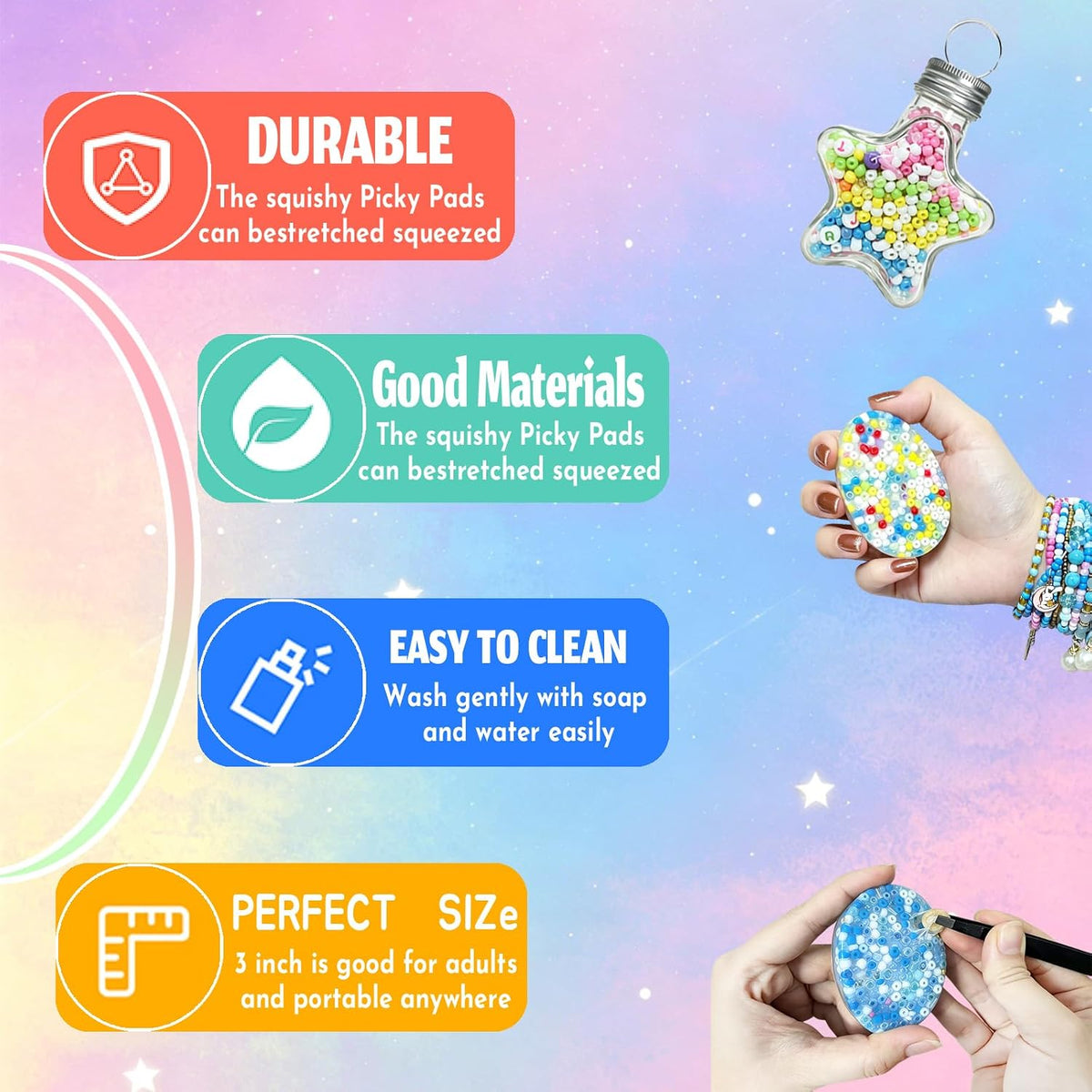 Pixnest 5 pack picky pads, rainbow fidget picking pads 3.34 inch with tweezer - view 40