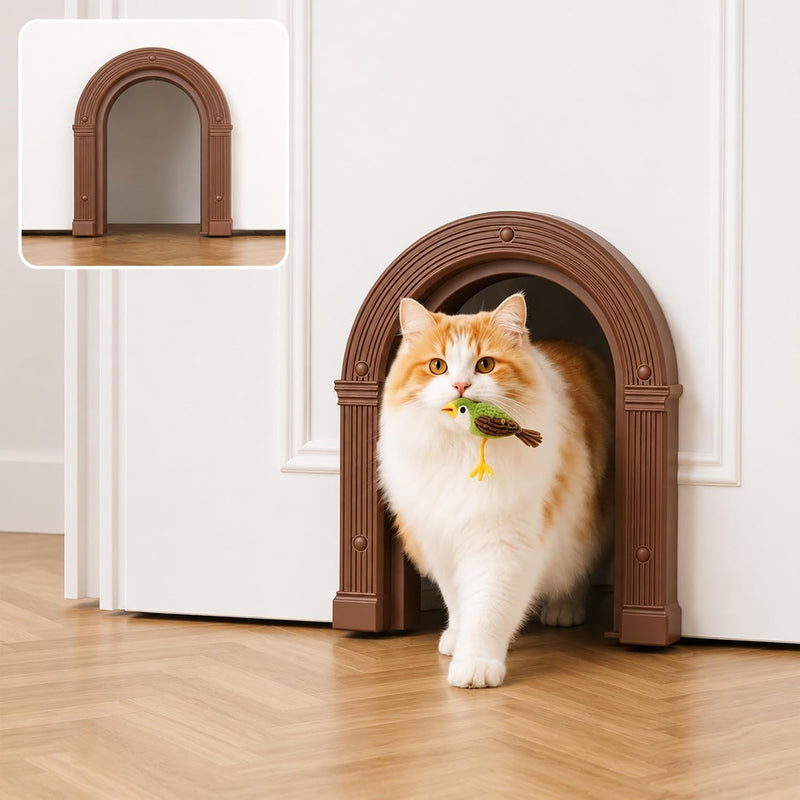 Cat Door Interior Doors Large, No-Flap, Fits Cats Up to 25 lbs - Brown
