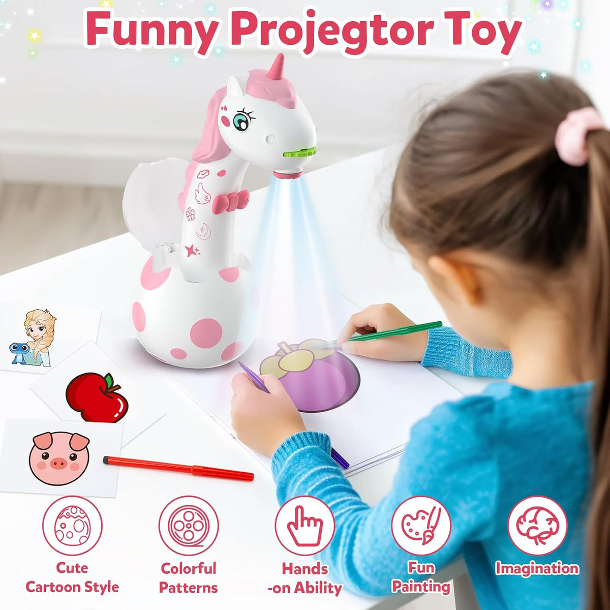 KETIEE Unicorn Drawing Projector Toys for Ages 5-7 – Fun for Kids & Family - White Pink / Small - image 4