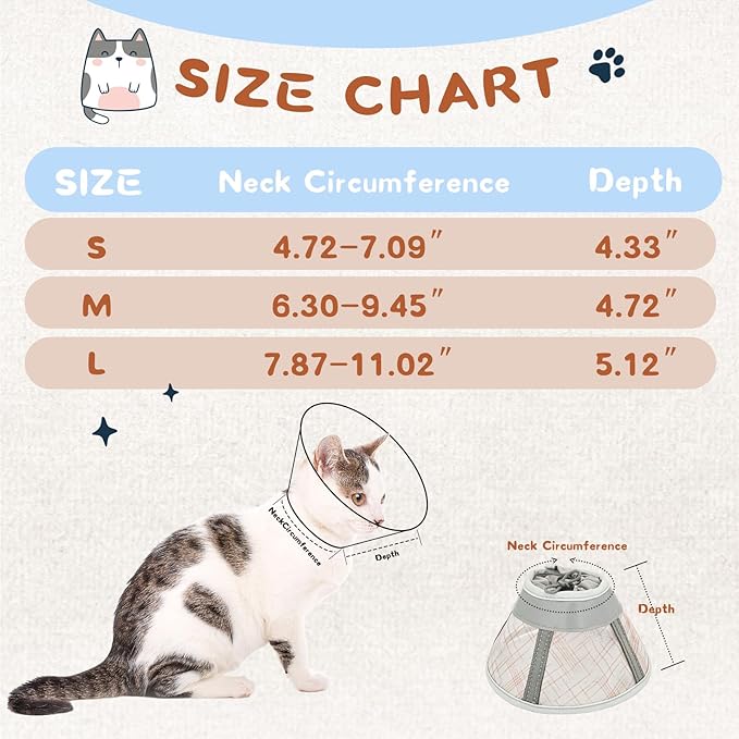 Supet Soft Air Mesh Cat Recovery Cone - Adjustable, Breathable Neck Cone Alternative for Small Kittens, Lightweight, Anti-Scratch