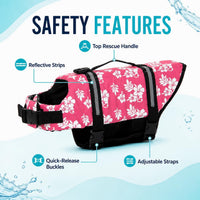 Dog Life Jacket Adjustable Dog Lifevest Swimsuit Safety Vest Apparel - A-Pink Flower / M:17-24 inch(Ribcage Girth) - image 2