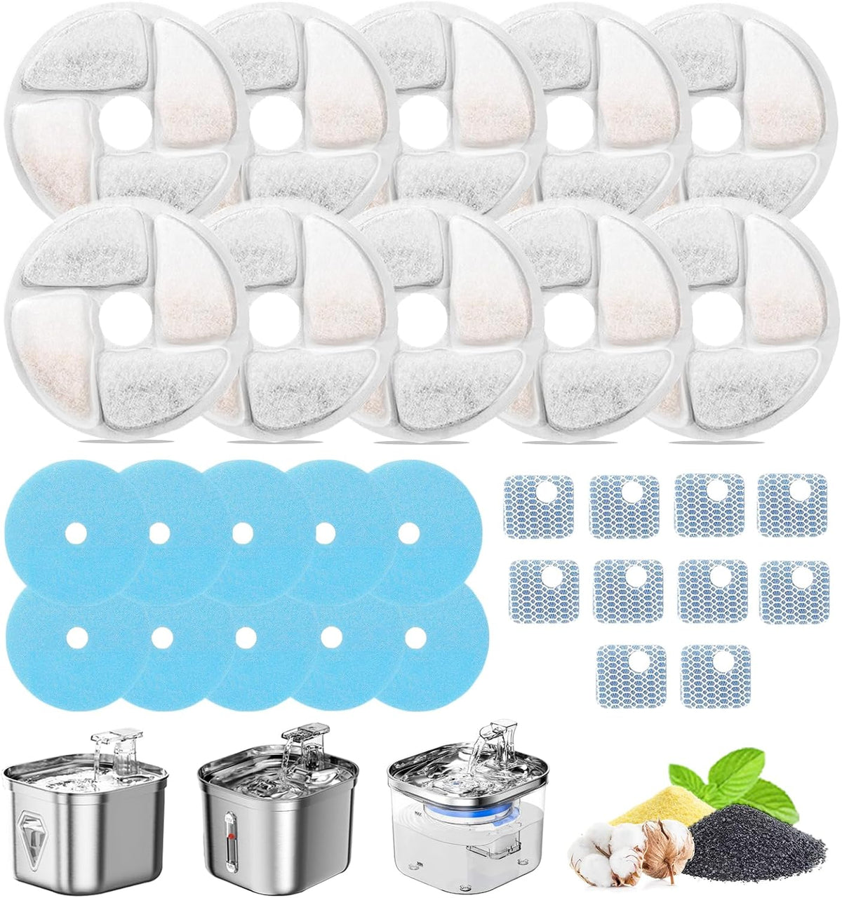 Cat Water Fountain Filter Replacement for Square 2.2L/73oz Pet - Filter / 10+10+10 Pack