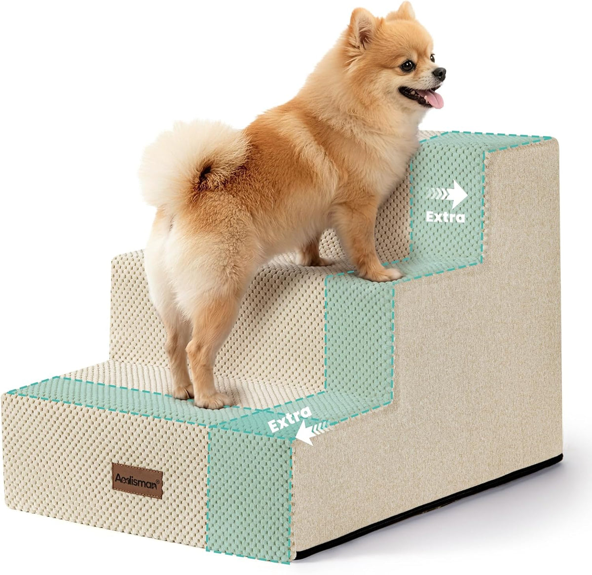 Dog Steps for High Bed, 5-Step Pet Stairs for Small Dogs and Cats – Essentials for Cats - Beige / 3
