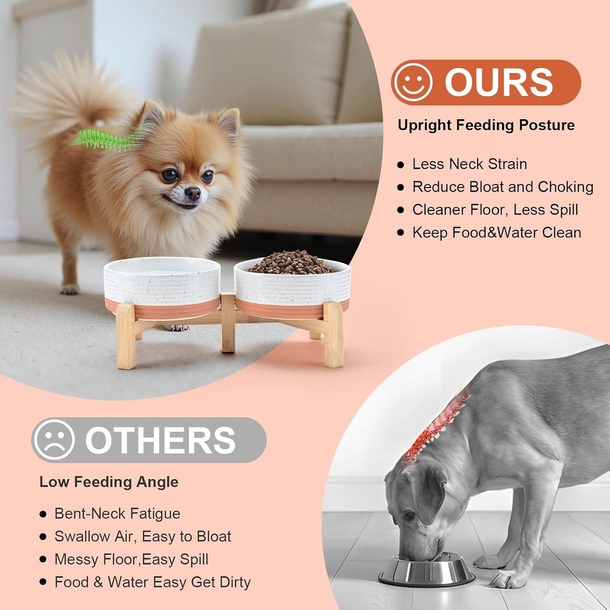 SPUNKYJUNKY Elevated Dog Bowls Ceramic - 5.1 in - 1.7 cups / Pattern White - image 3