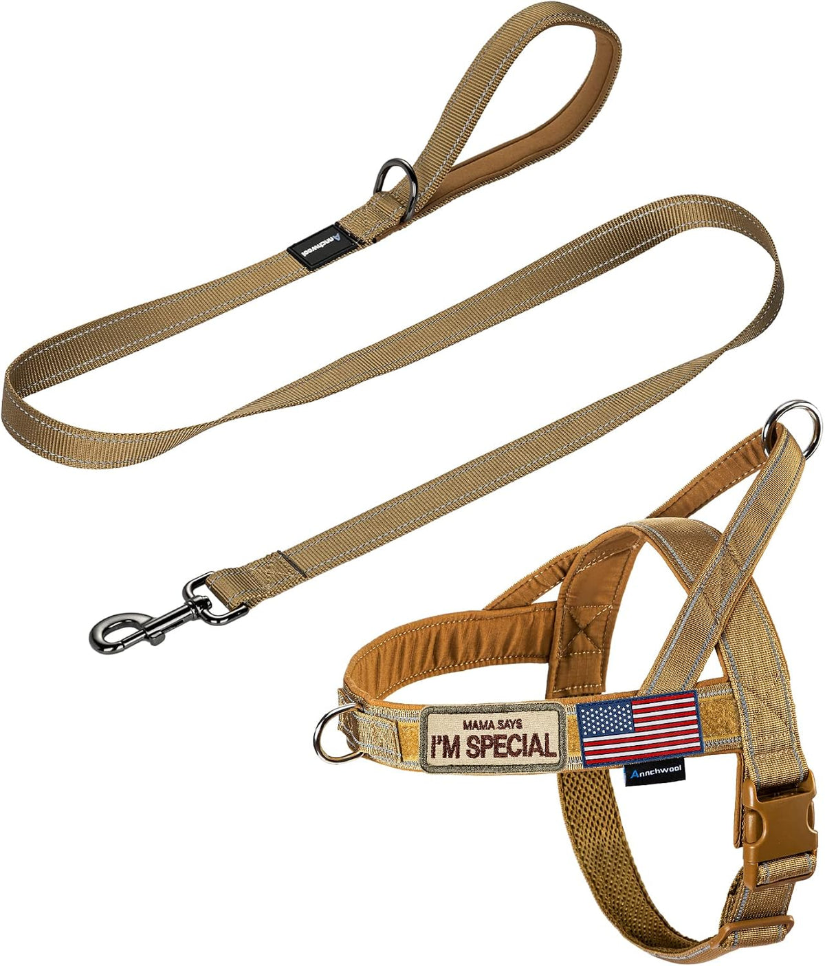 Annchwool No Pull Dog Harness with Soft Padded Handle - XL / Brown Set