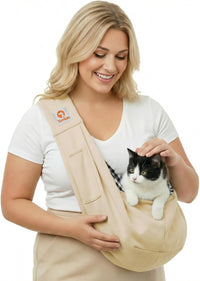 Tomkas Small Dog Sling Carrier, Classic Pocket & Classic Strap - Cream / M - Classic Pocket & Classic Strap