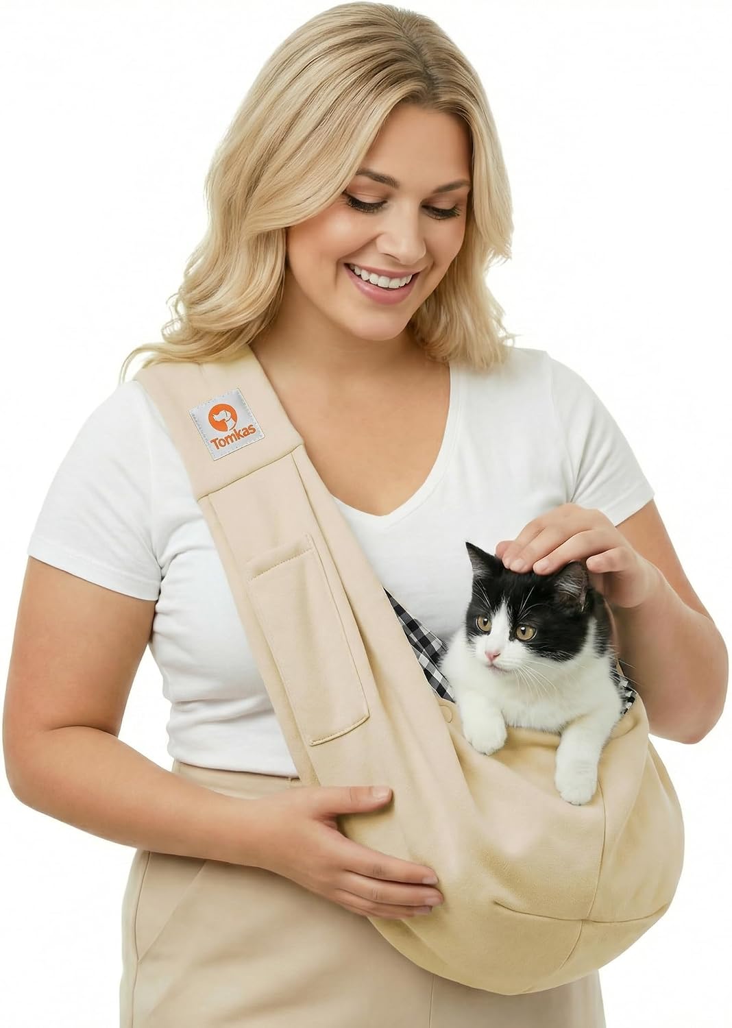 Tomkas Small Dog Sling Carrier, Classic Pocket & Classic Strap - Cream / M - Classic Pocket & Classic Strap