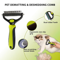Cat Grooming Kit, 6-Piece Deshedding Brush Set, Pink – Essentials for Cats - Green - image 3