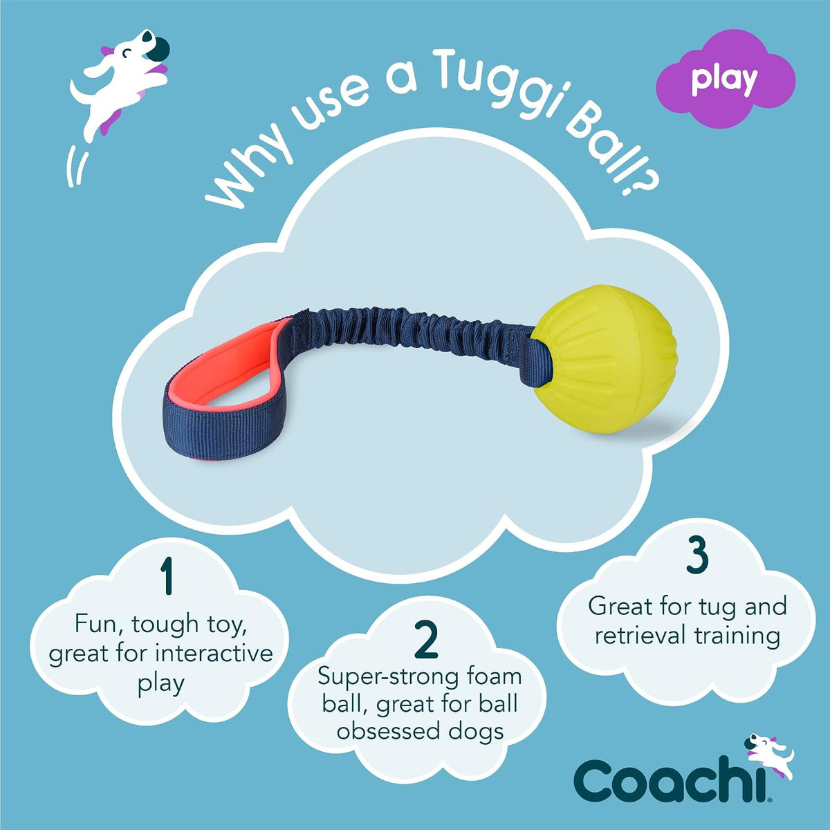 Coachi Tuggi Tug, Interactive Dog Toy for Tug of War & Play - Tuggi Ball - image 2