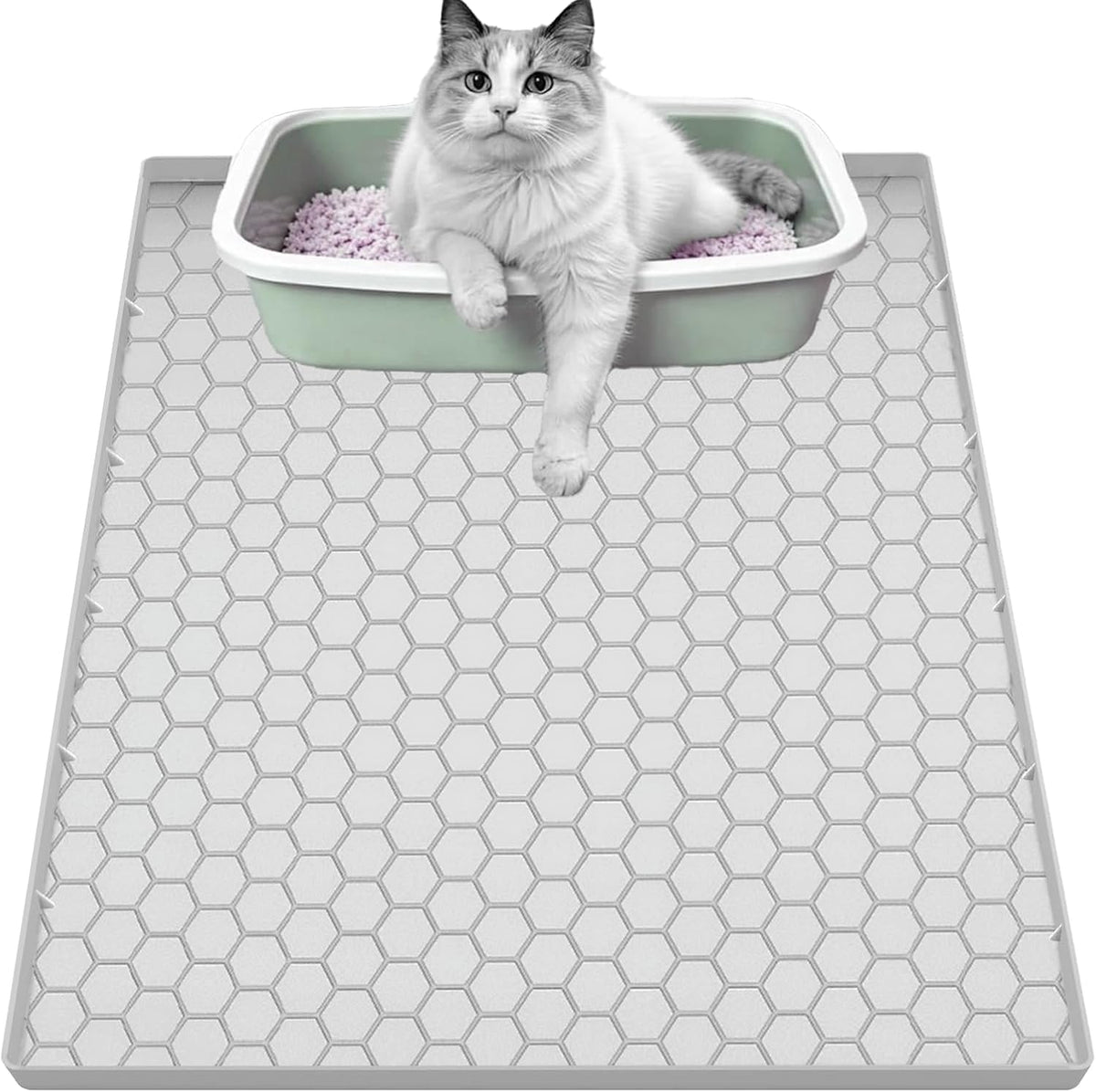 Cat Litter Mat, Silicone Large Cat Mat for Litter Box - 25"L x 19"W / Light Grey