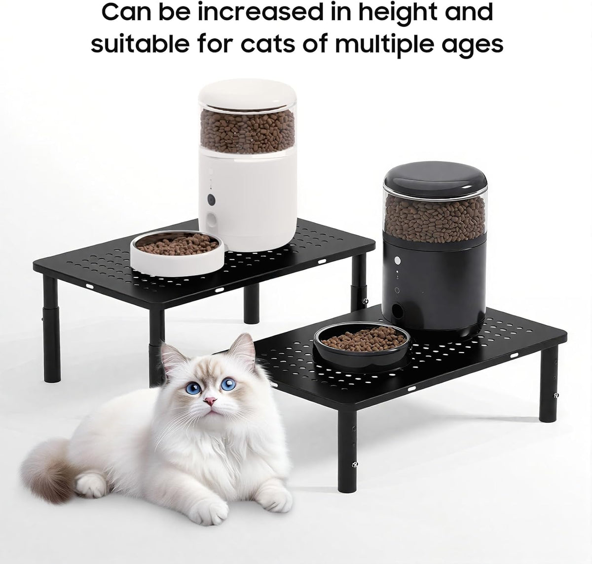 W‌SOWX Adjustable Automatic Cat Feeder Stand - Black - image 3