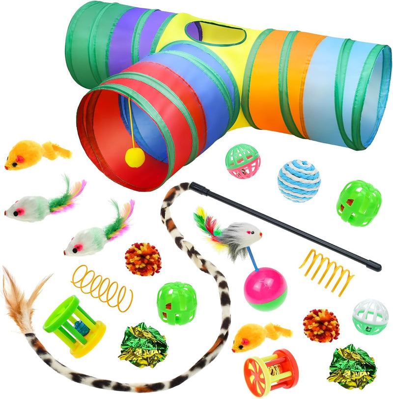 Cat Toys Kitten Toys Set, Collapsible Cat Tunnels for Indoor Cats, Interactive Kitty Toys Cat