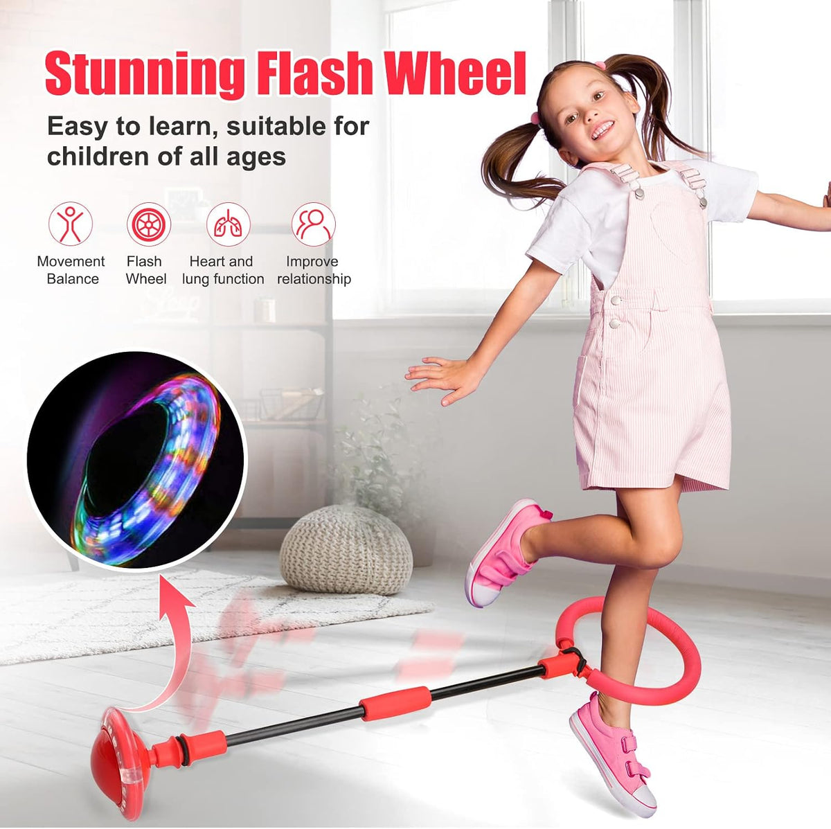 Ankle Skip Ball for Kids, Portable Foldable Flash Wheel Skip Ball Toy – Fun for Kids & Family - Red - image 3