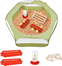Pawaboo Small Animal Playpen, Waterproof Portable Pet Cage Tent - Z-Green + Red + Wood Color / 5
