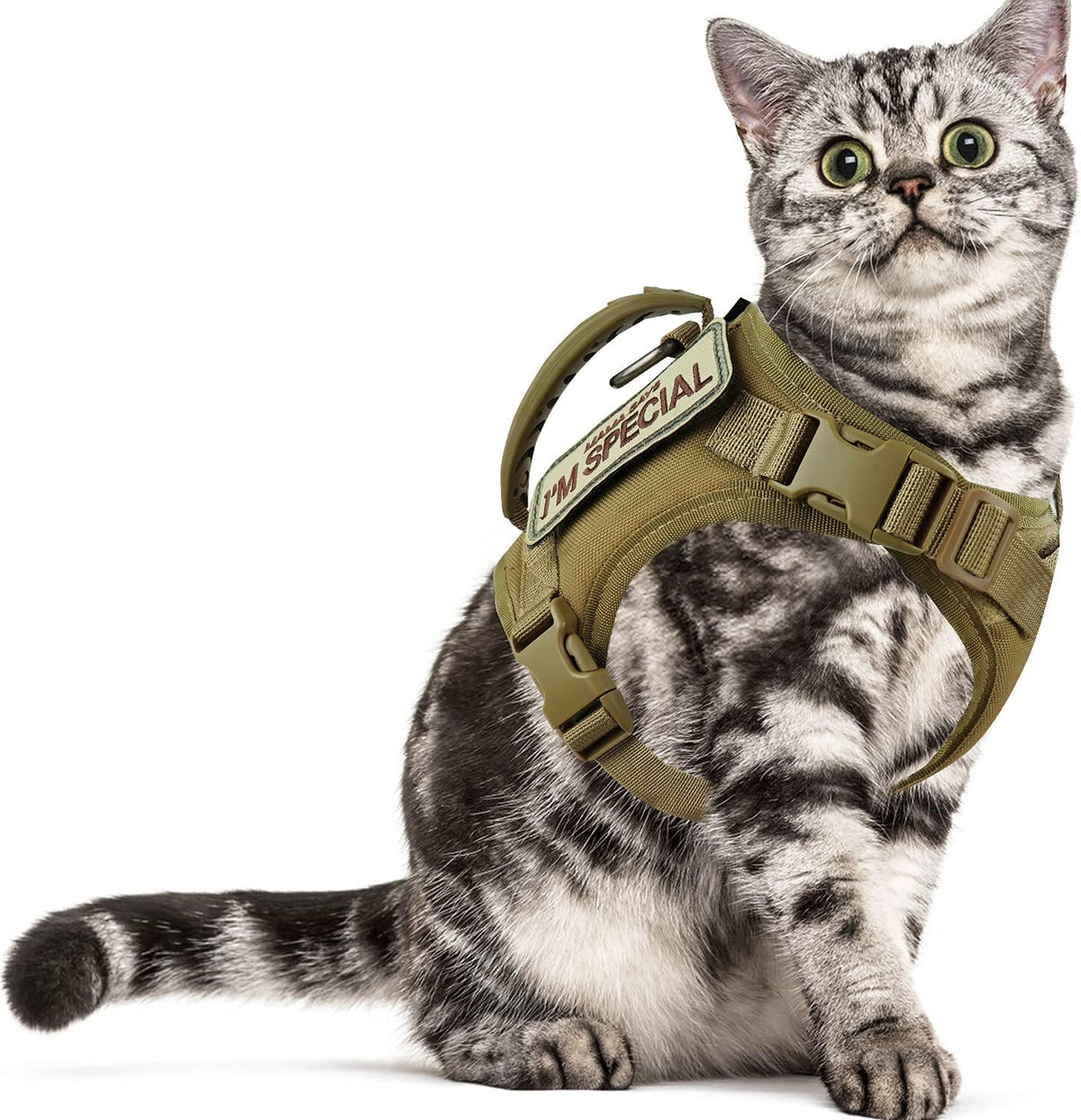 Tactical cat Vest Adjustable Kitten Harness no Pull Puppy Vest - xs / Khaki