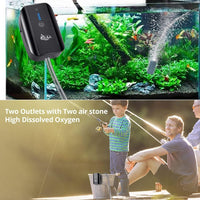 AQQA Aquarium Air Pump Battery Powered USB Rechargeable Aerator - 1.7W(0-100gal) - image 3
