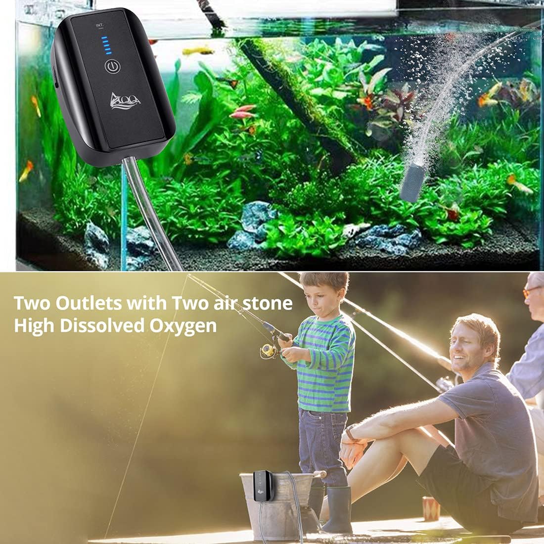 AQQA Aquarium Air Pump Battery Powered USB Rechargeable Aerator - 1.7W(0-100gal) - image 3
