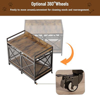 COZPAW Large Dog Crate Furniture, 48 Inch Wooden Dog Kennel for XLarge Dogs, Heavy Duty Dogs Furniture Indoor Wire Dog Cage with Caster Wheels, Decorative Pet House End Table, Brown