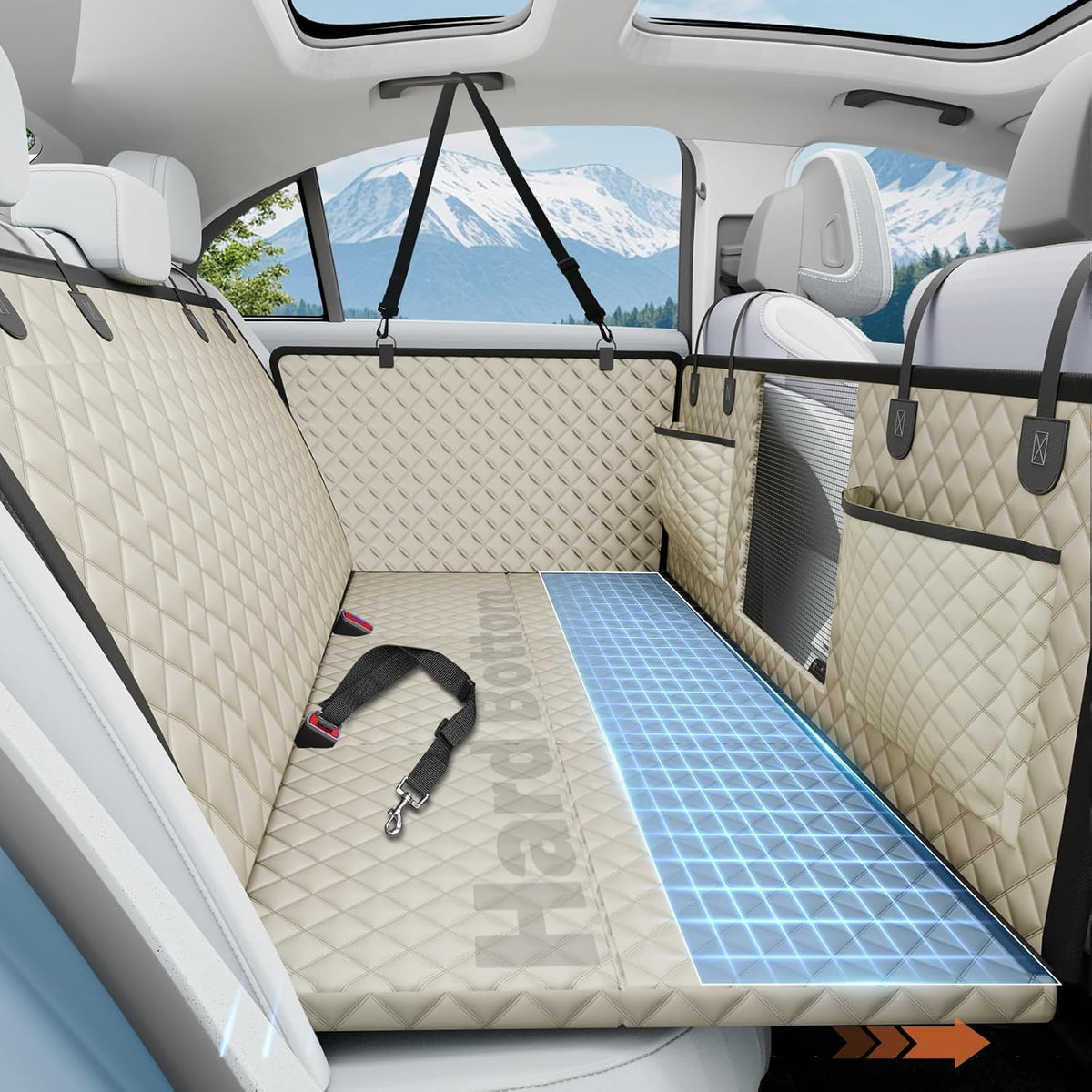 Dog Car Seat Cover for Back Seat - Khaki / L - For Cars/SUV/ Sedans/MPV