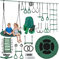 Hapfan 65 ft ninja warrior obstacle course for kids with saucer tree swing and climbing net - view 2