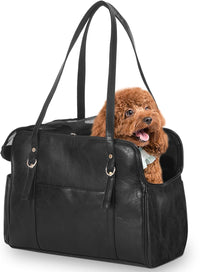Dog Carrier Purse, Fashion Leather Pet Carrier with Pockets - Black
