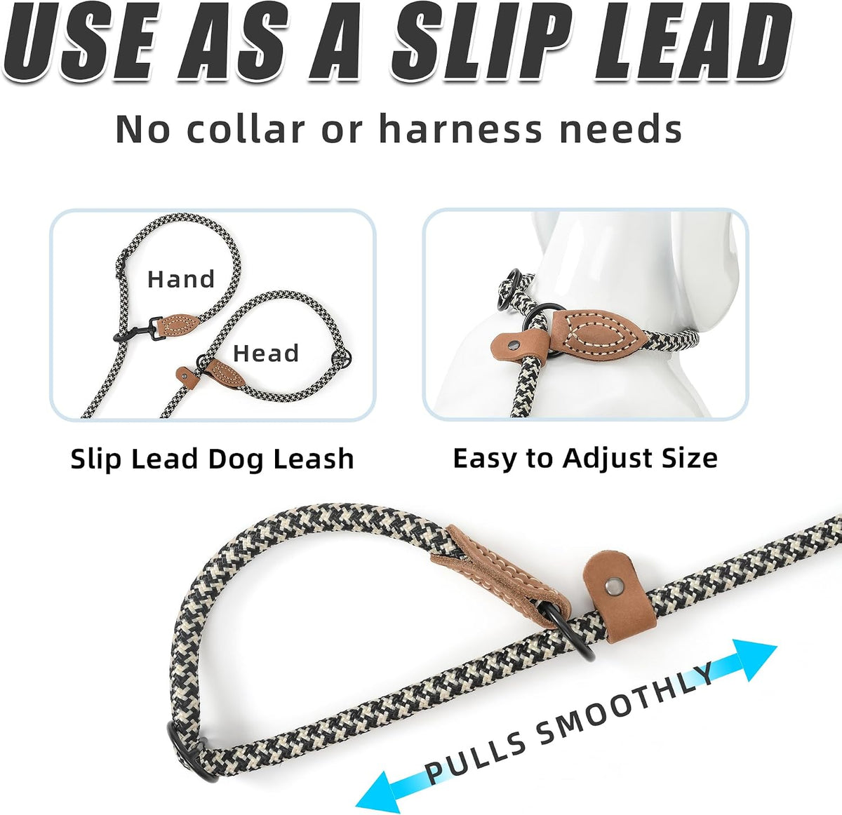 Mile High Life Hands Free Dog Leash - Black Khaki / 8FT Hands Free - image 3