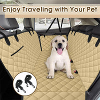 Waterproof Dog Car Seat Cover for Back Seat - Durable, Scratch Proof Pet Hammock with Nonslip Design & Storage Pockets, Fits Cars, SUVs, Trucks - L, Khaki/Black