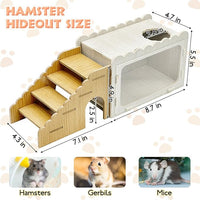 Fhiny Hamster Hideout Wooden Chamber with Climbing Ladder, Visible Hamster Digging Box with Acrylic Transparent Board Gerbil Platform Exploring House Habitat Decor for Dwarf Hamsters Gerbils Mice