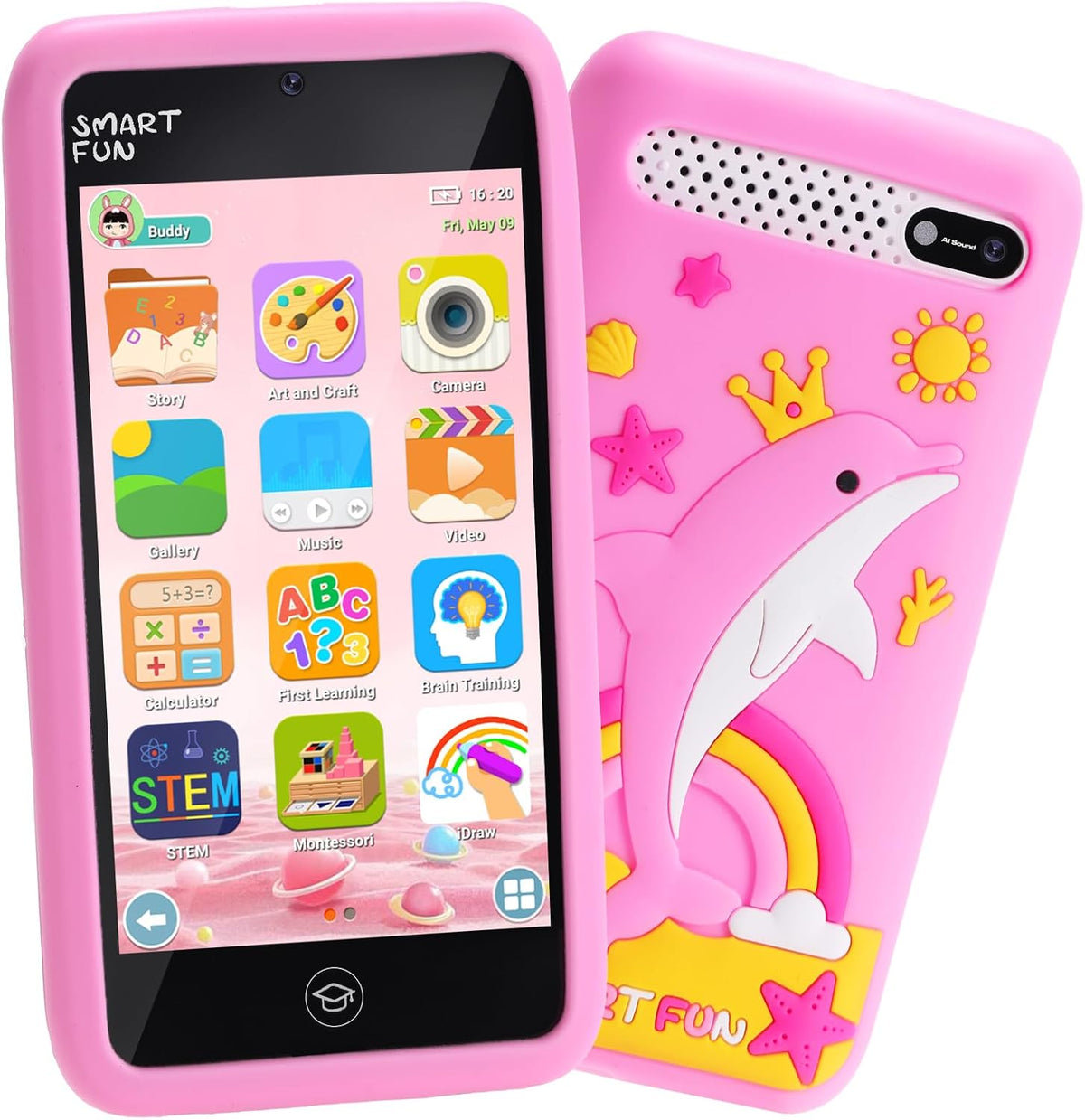 luluckck kids smart phone toy with 3.97 inch touchscreen in black and pink - view 2