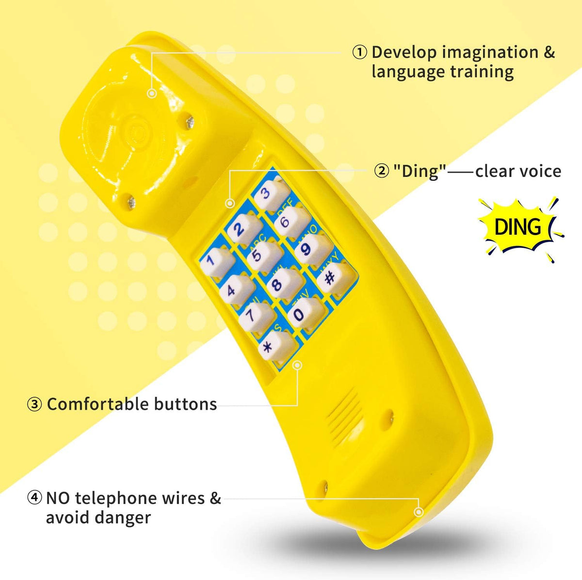 HAPPYPIE Toy Phone for Kids Swing Set Phone Pretend Phones - Yellow - image 3