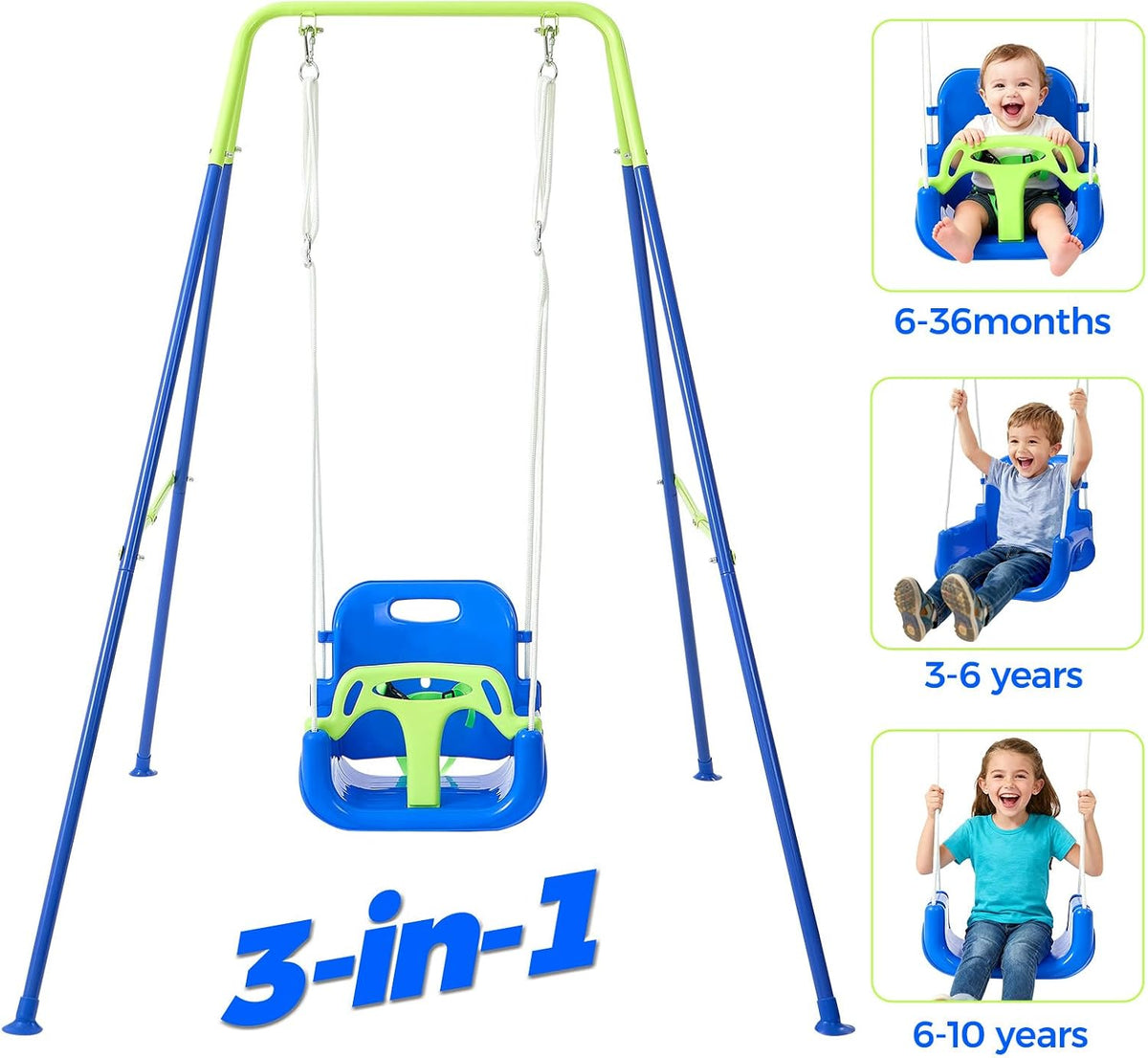 FUNLIO Toddler Swing with Foldable Metal Stand for Toddlers Aged 1~10 - Bluegreen - image 2