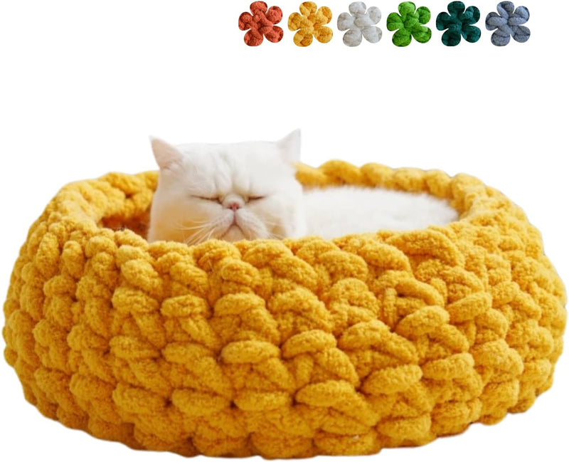 Cat Nest Bed, Handwoven Washable Round Cave Kitten – Essentials for Cats - Persimmon Yellow / Medium