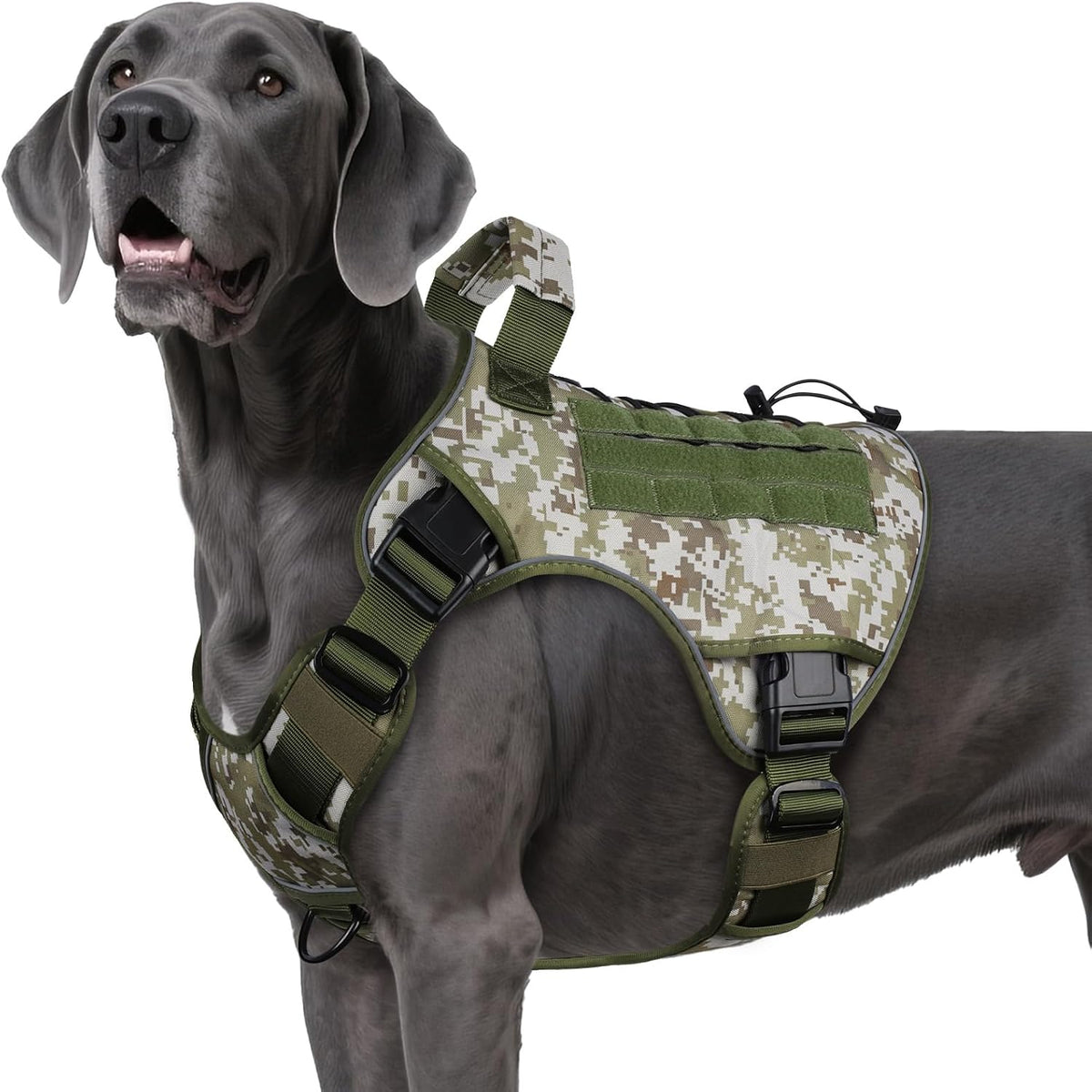 Tactical Dog Harness for Large Dogs - Green&Camo / XX-Large: 110-160 lbs (Chest:36-43",Neck:26-37")