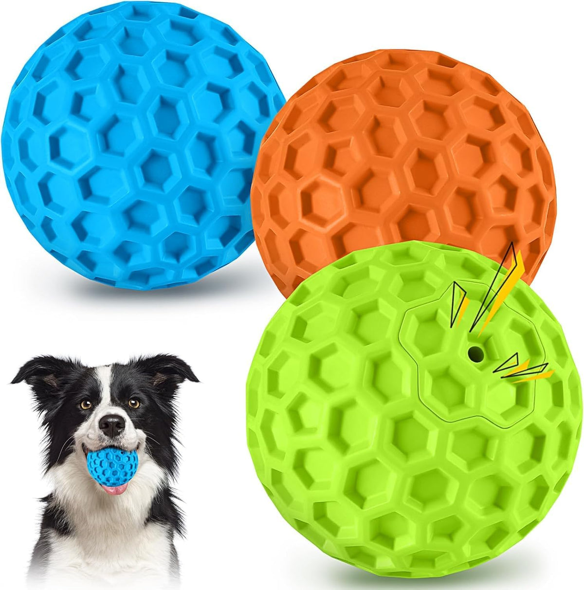 havit Indestructible Squeaky Dog Balls for Aggressive Chewers - 3 Colors