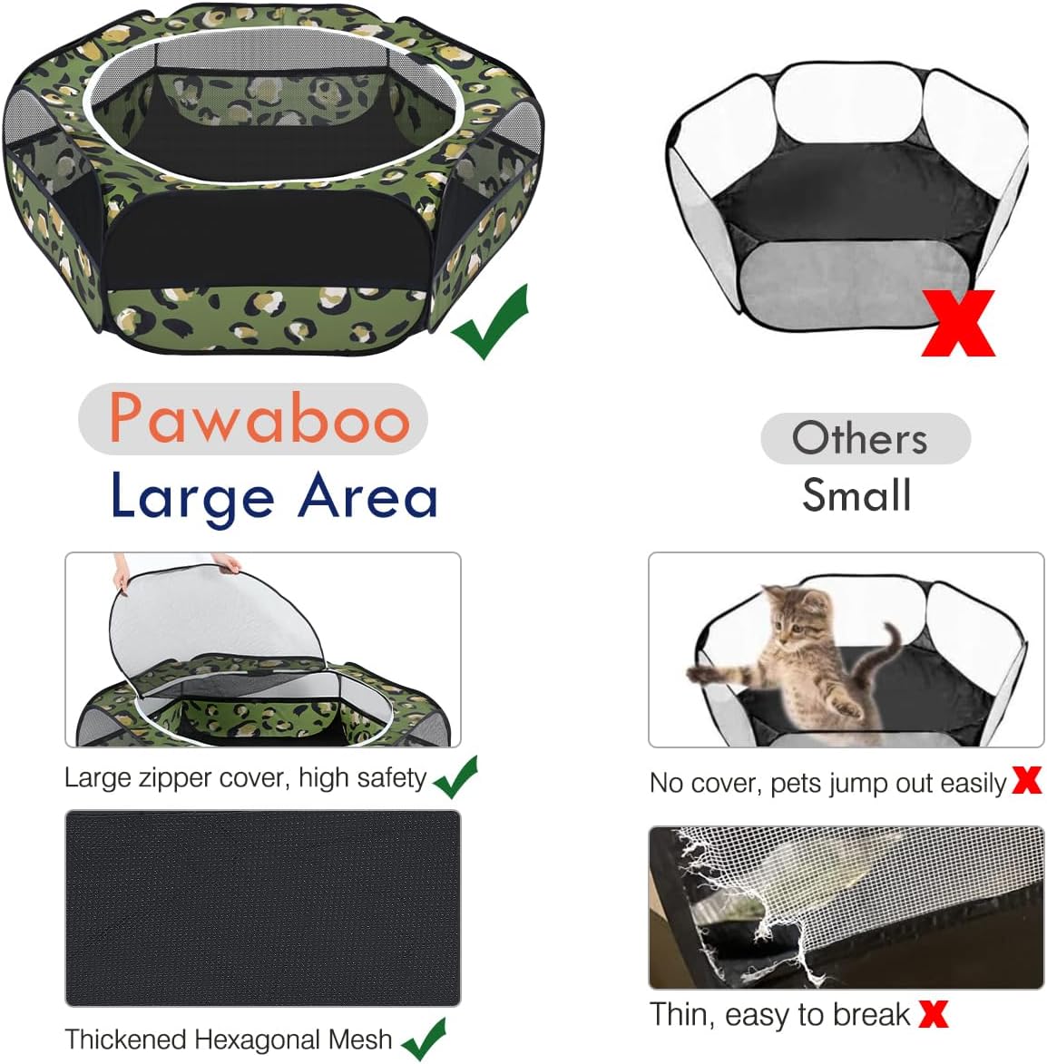 Pawaboo Small Animal Playpen, Waterproof Portable Pet Cage Tent - T-Leopard Print / 1 - image 3