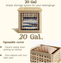 Bench with Storage, Acacia Laundry Hamper with Seat, Storage Benches with Seating for Entryway, Living Room, Bedroom, Bathroom (15.7x19.7x17.7in)