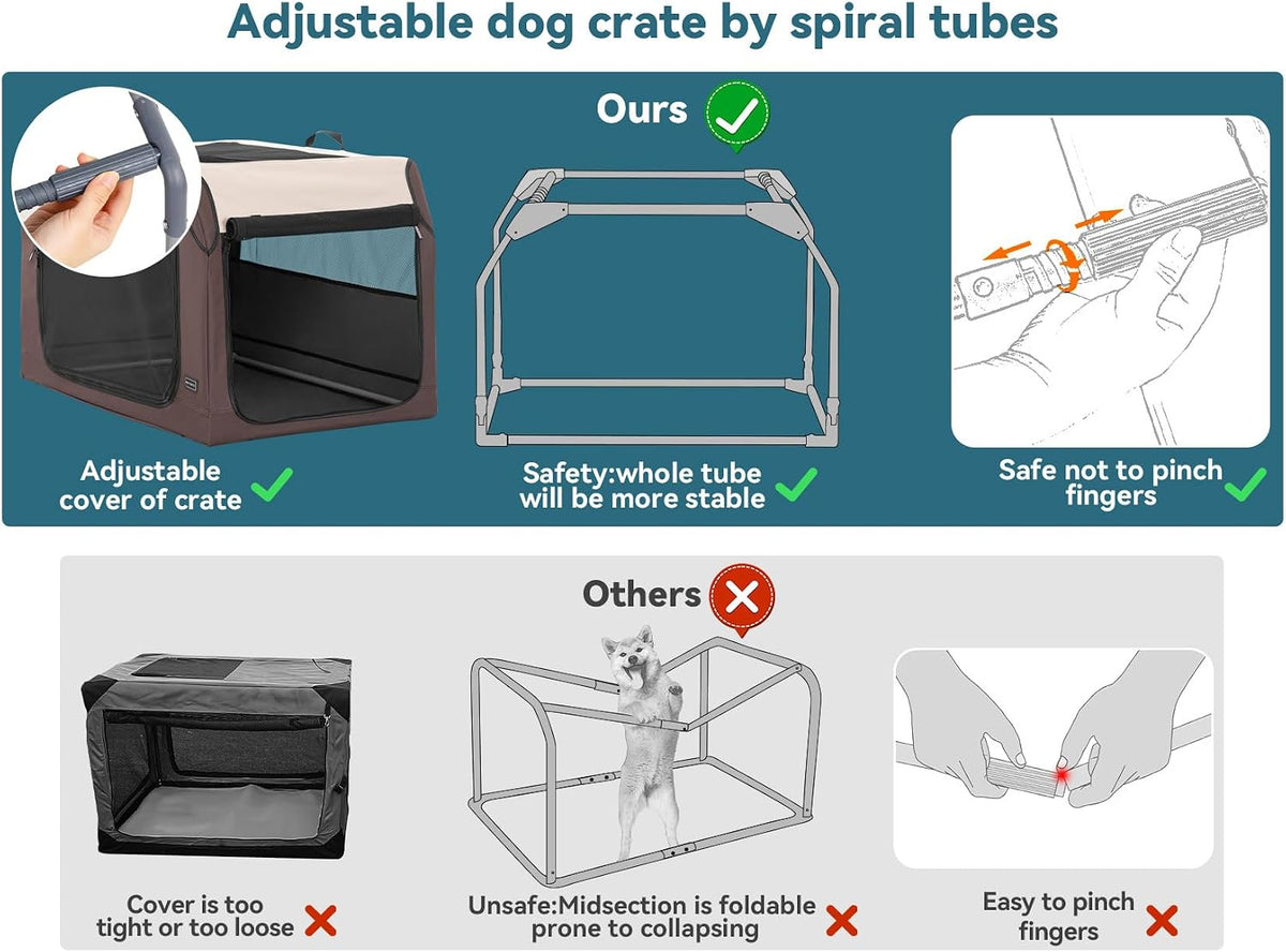 PETSFIT Dog Travel Crate, Soft Sided Dog Crate, Easy to Set Up - 36.0"L x 24.0"W x 23.0"H / Brown - image 2