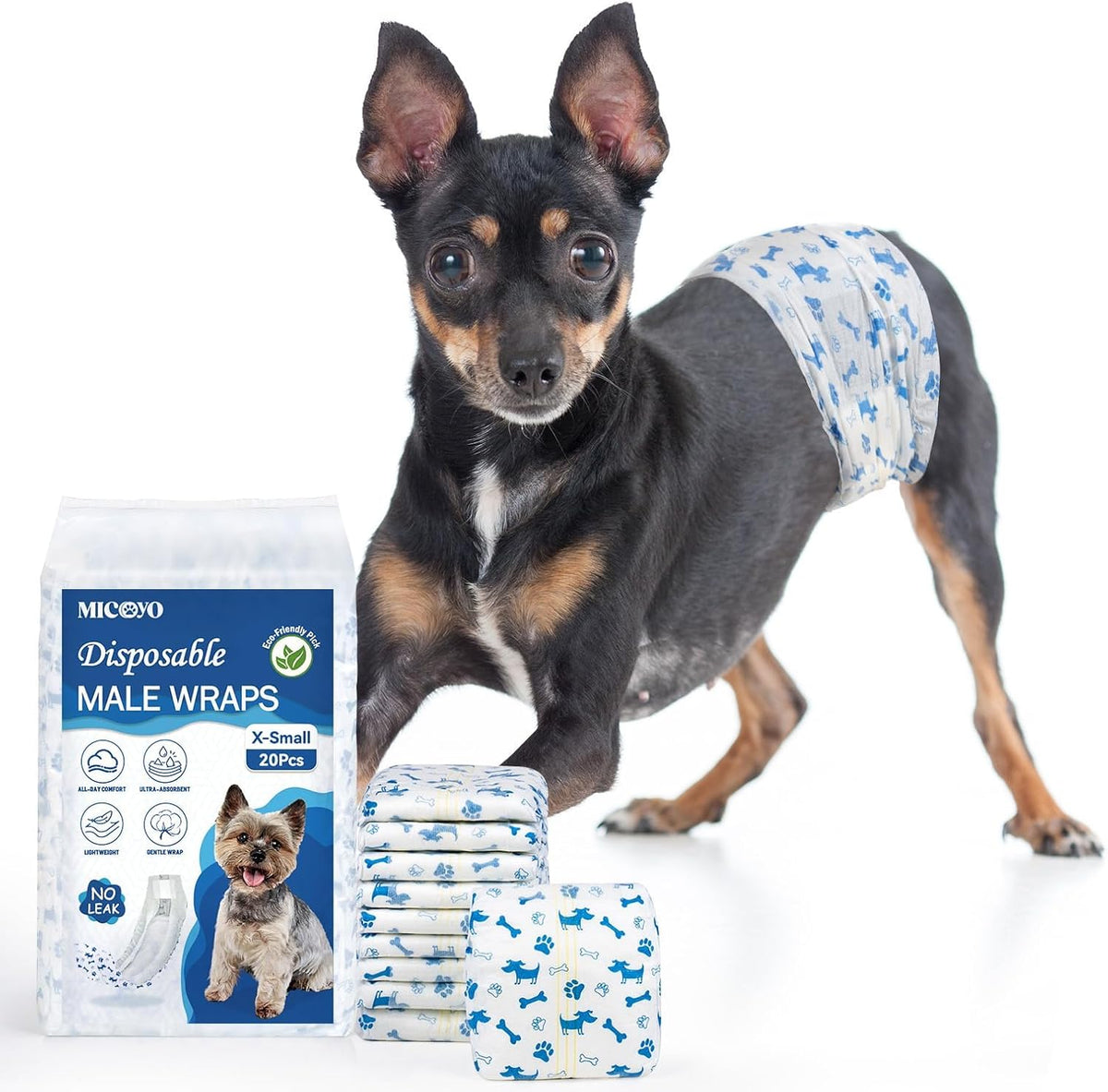 MICOOYO Dog Diapers Male Disposable Super Absorbent Male Dog Wraps - Extra Small / 20
